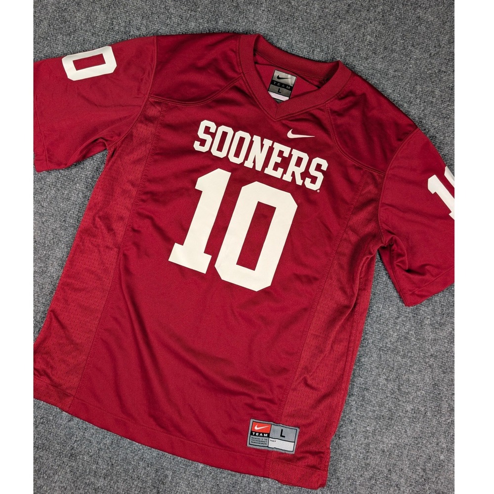 Nike Football Jersey Kids Large Red Oklahoma Sooners #10 NCAA Team Fan Gear